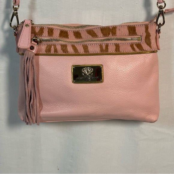 Vintage Original by Sharif Pink Leather / Fur Crossbody Bag Purse with Tassel - Picture 1 of 11